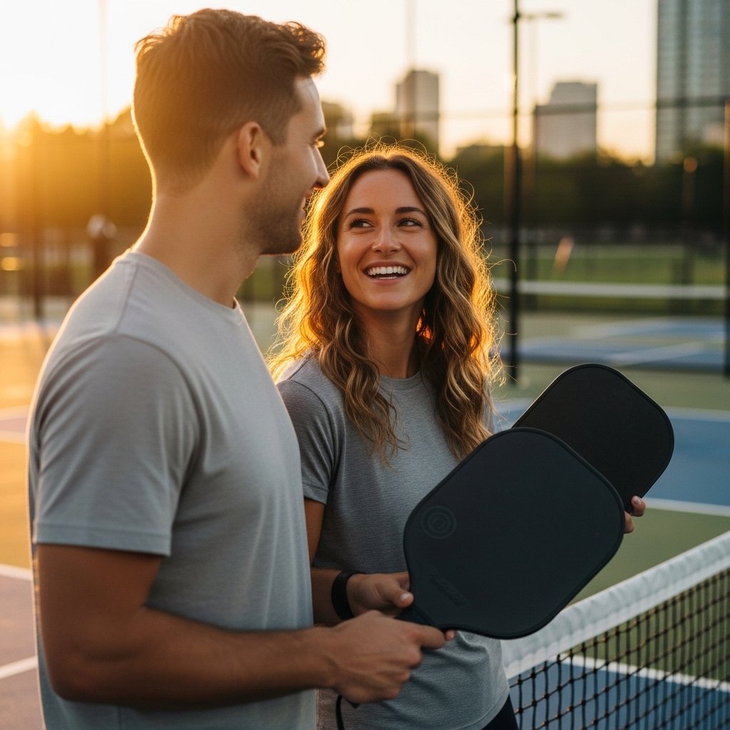 Couple playing pickleball